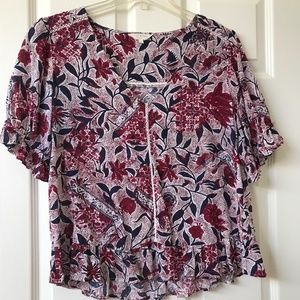 Lucky Brand, navy, wine and cream floral print blouse, size Small